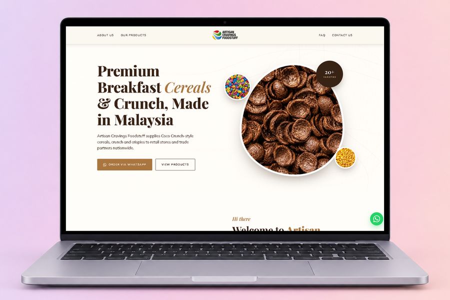 Digital Marketing Agency | ZenWeb Malaysia The Artisan Cravings Foodstuff website on a laptop, designed by ZenWeb