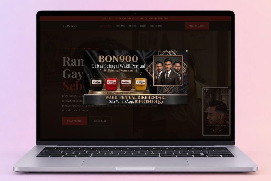 Digital Marketing Agency | ZenWeb Malaysia The BON 900 website on a laptop, designed by ZenWeb