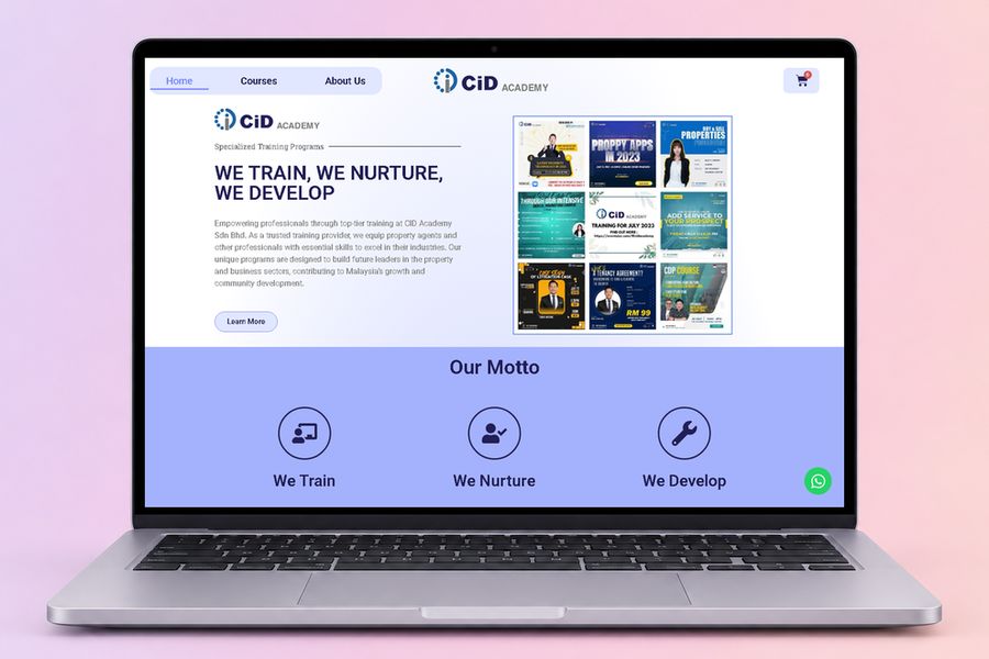 Digital Marketing Agency | ZenWeb Malaysia The CiD Academy website on a laptop, designed by ZenWeb