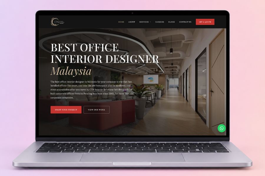 Digital Marketing Agency | ZenWeb Malaysia The CTN Interior Solutions website on a laptop, designed by ZenWeb