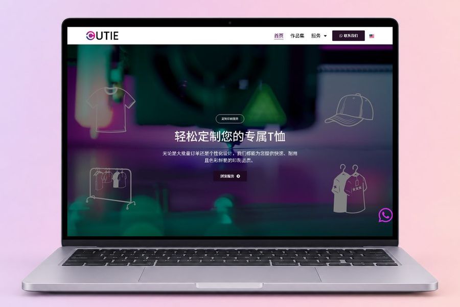Digital Marketing Agency | ZenWeb Malaysia The CUTIE T-Shirt Printing website on a laptop, designed by ZenWeb