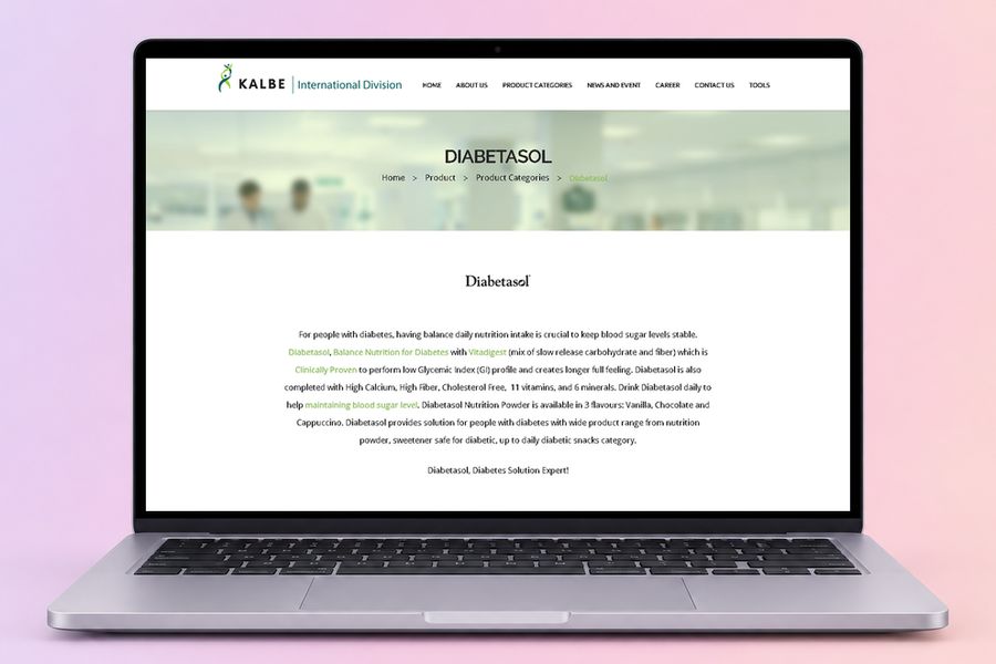 Digital Marketing Agency | ZenWeb Malaysia The Diabetasol product page on a laptop