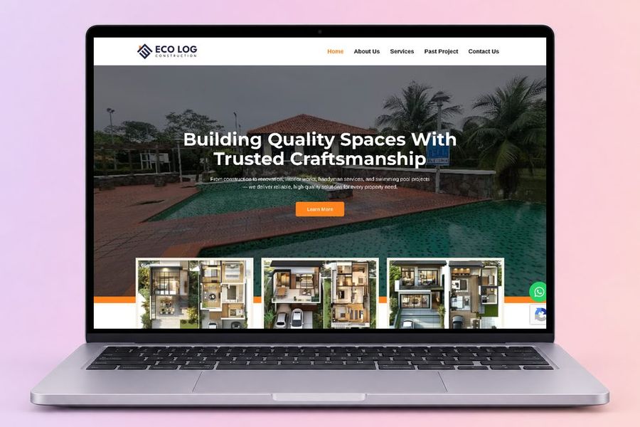 Digital Marketing Agency | ZenWeb Malaysia The Eco Log Construction website on a laptop, designed by ZenWeb
