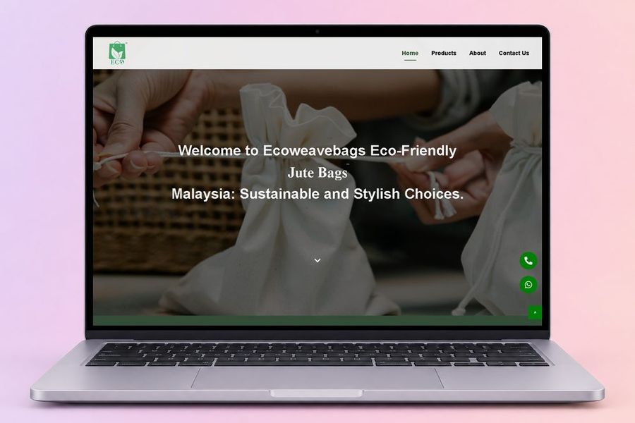 Digital Marketing Agency | ZenWeb Malaysia The Ecoweave Bags website on a laptop, designed by ZenWeb