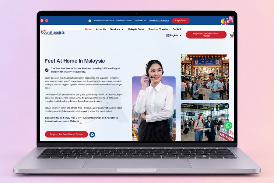 Digital Marketing Agency | ZenWeb Malaysia The Tourist Assists website on a laptop, designed by ZenWeb