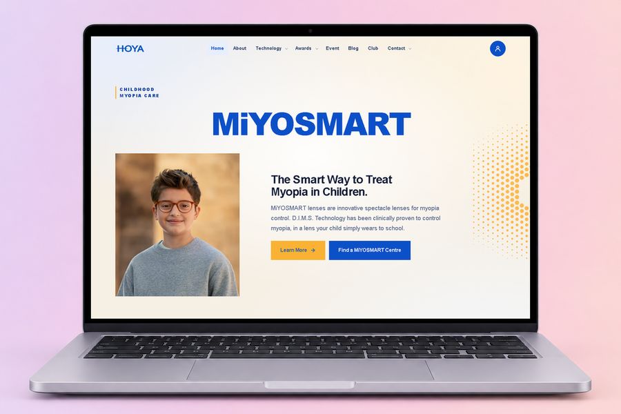 Digital Marketing Agency | ZenWeb Malaysia The HOYA Lens Malaysia website on a laptop, designed by ZenWeb