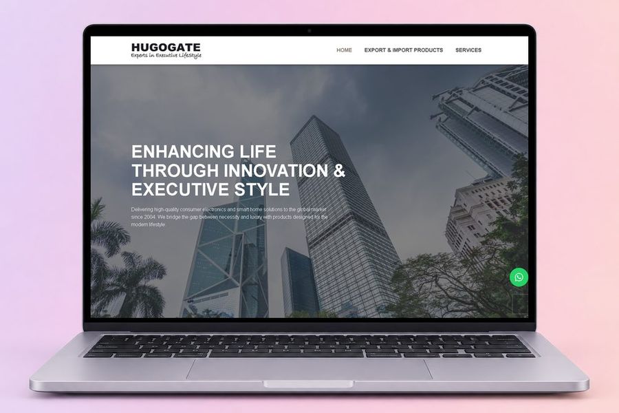 Digital Marketing Agency | ZenWeb Malaysia The Hugogate website on a laptop, designed by ZenWeb