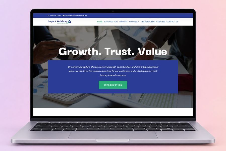 Digital Marketing Agency | ZenWeb Malaysia The Impact Advisory website on a laptop, designed by ZenWeb