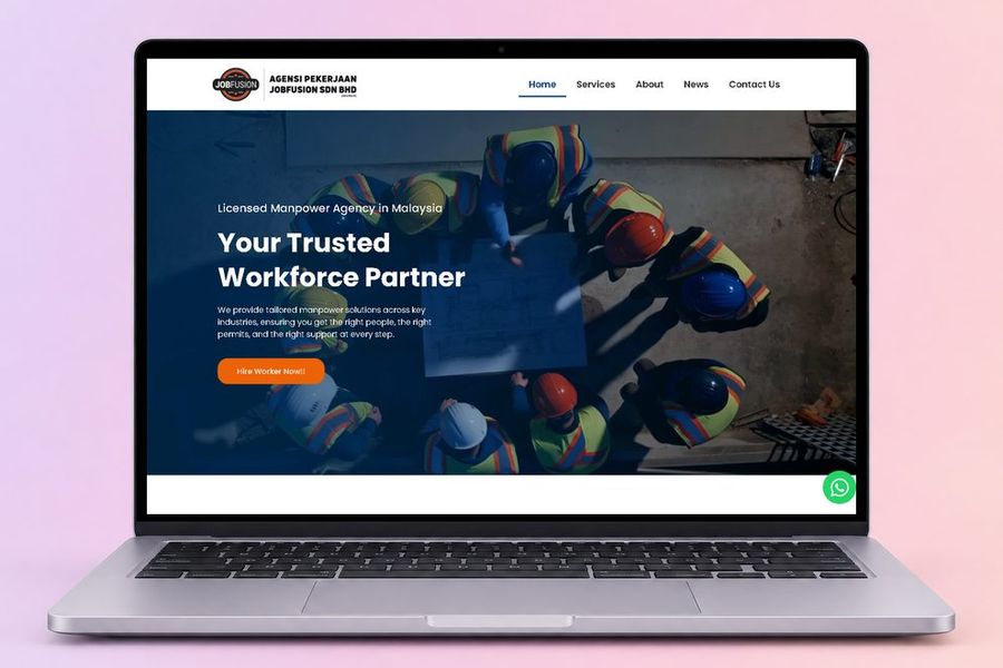 Digital Marketing Agency | ZenWeb Malaysia The JobFusion website on a laptop, designed by ZenWeb