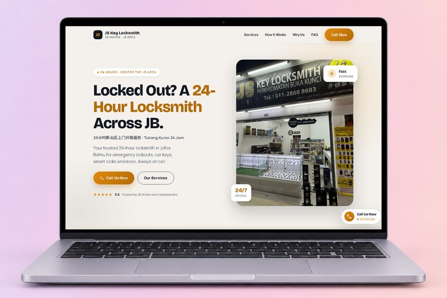 Digital Marketing Agency | ZenWeb Malaysia The JS Key Locksmith website on a laptop