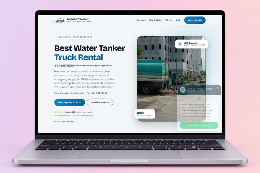 Digital Marketing Agency | ZenWeb Malaysia The Justbaan Transport website on a laptop