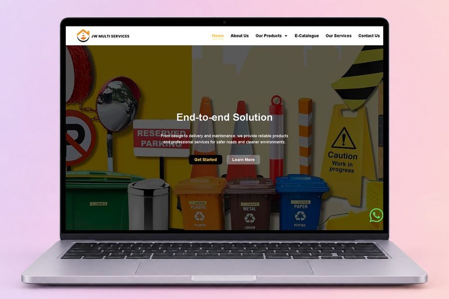 Digital Marketing Agency | ZenWeb Malaysia The JW Multi Services website on a laptop, designed by ZenWeb