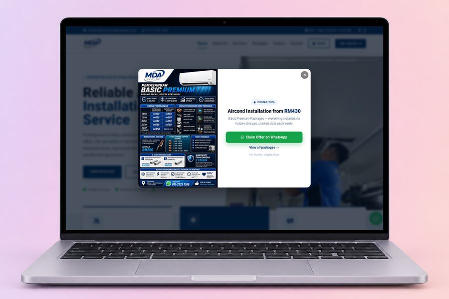 Digital Marketing Agency | ZenWeb Malaysia The MDA Multi Enterprise website on a laptop, designed by ZenWeb