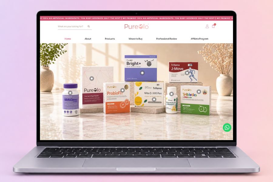 Digital Marketing Agency | ZenWeb Malaysia The PureGlo website on a laptop, designed by ZenWeb