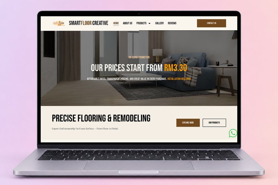 Digital Marketing Agency | ZenWeb Malaysia The Smart Floor Creative website on a laptop, designed by ZenWeb
