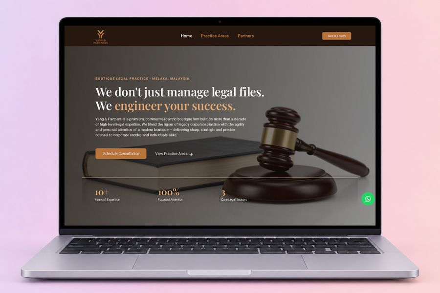 Digital Marketing Agency | ZenWeb Malaysia The Yang & Partners website on a laptop, designed by ZenWeb