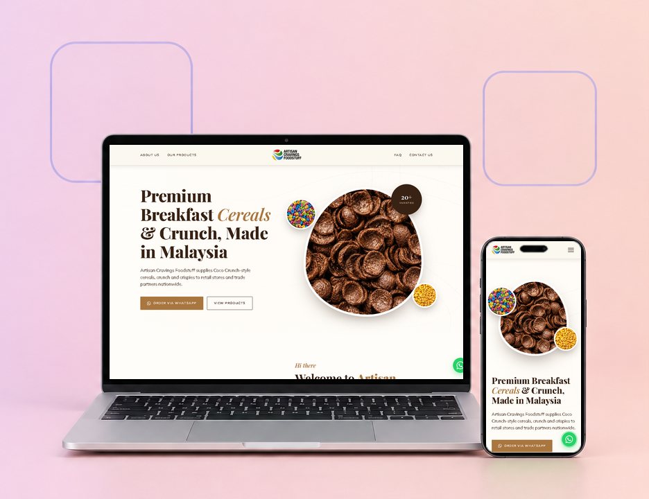 Digital Marketing Agency | ZenWeb Malaysia The Artisan Cravings Foodstuff website on a laptop and a phone, designed by ZenWeb