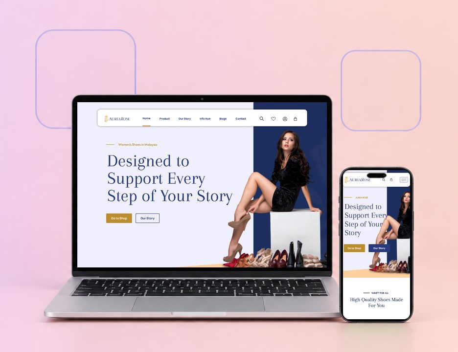 The Auria Rose website on a laptop and a phone, designed by ZenWeb
