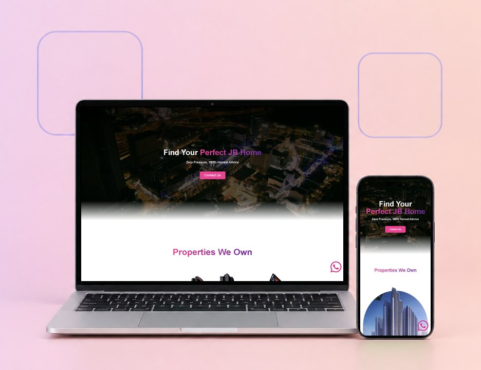 The Bing JB Property website on a laptop and a phone, designed by ZenWeb