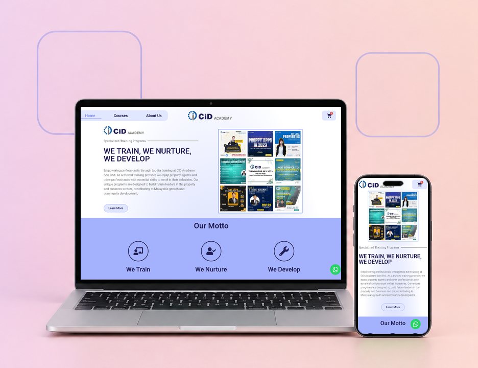 The CiD Academy website on a laptop and a phone, designed by ZenWeb
