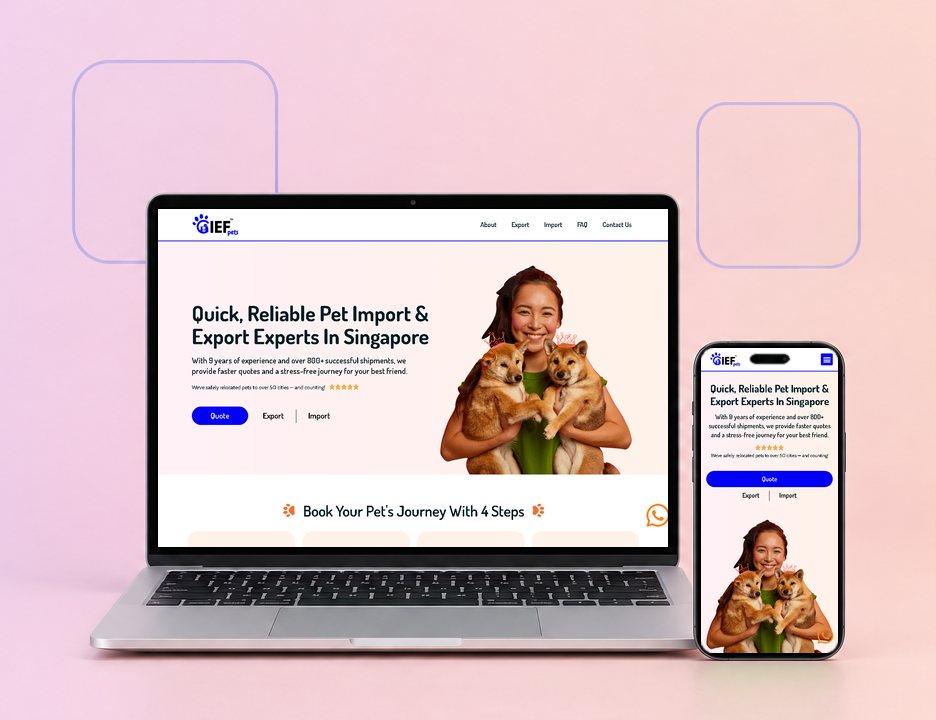 The CIEF Pets Singapore website on a laptop and a phone, designed by ZenWeb