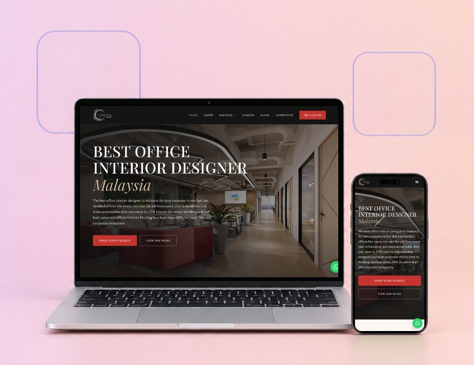 Digital Marketing Agency | ZenWeb Malaysia The CTN Interior Solutions website on a laptop and a phone, designed by ZenWeb