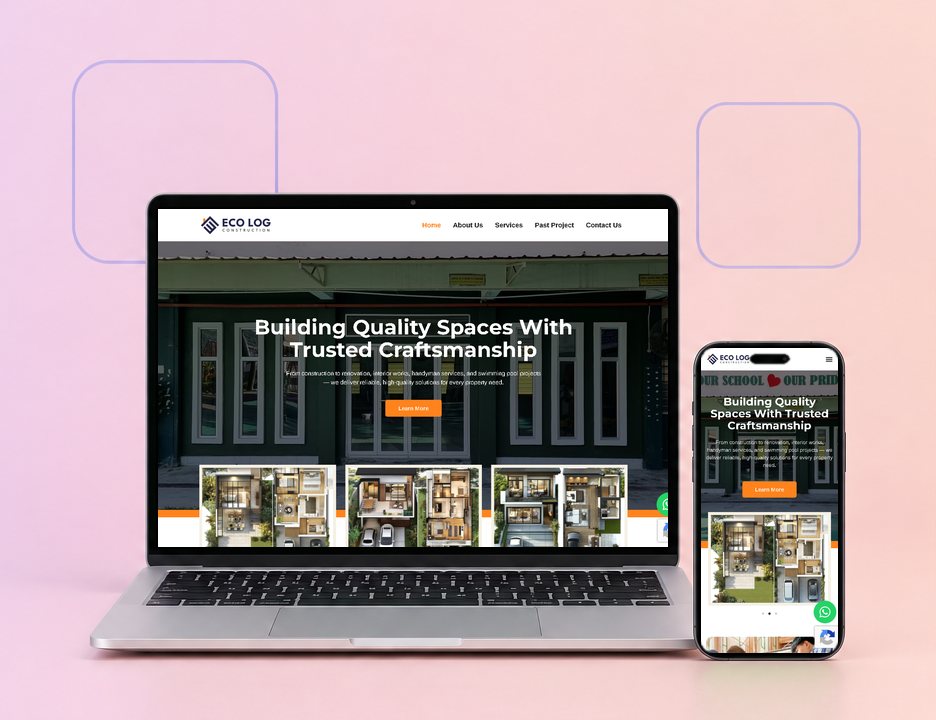 Digital Marketing Agency | ZenWeb Malaysia The Eco Log Construction website on a laptop and a phone, designed by ZenWeb