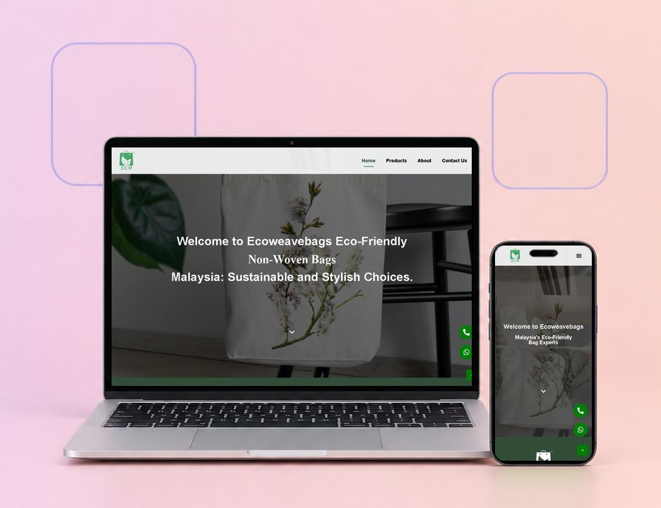 Digital Marketing Agency | ZenWeb Malaysia The Ecoweave Bags website on a laptop and a phone, designed by ZenWeb