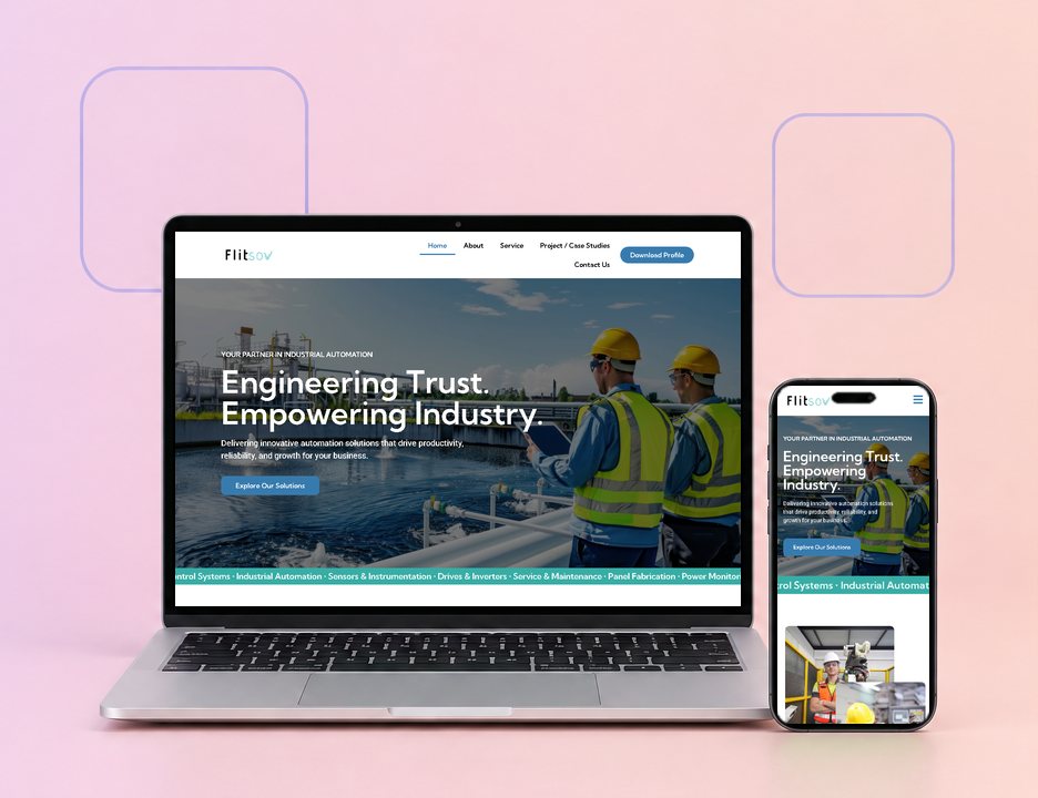Digital Marketing Agency | ZenWeb Malaysia The Flitsov Solution website on a laptop and a phone, designed by ZenWeb