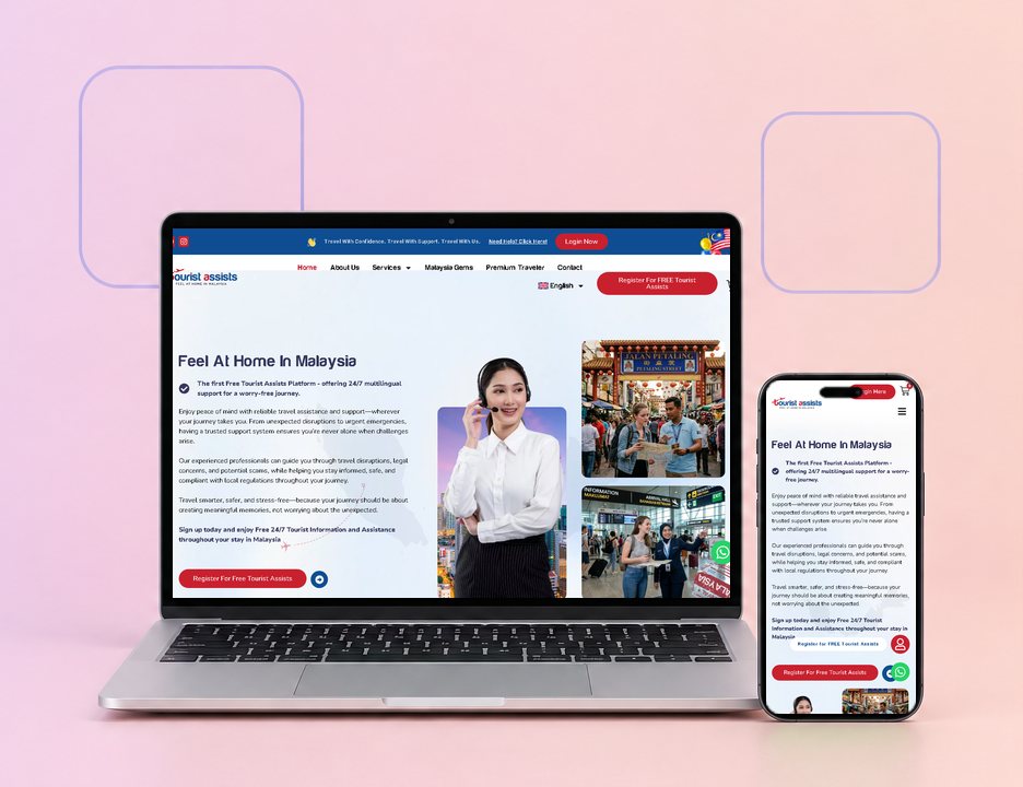Digital Marketing Agency | ZenWeb Malaysia The Tourist Assists website on a laptop and a phone, designed by ZenWeb