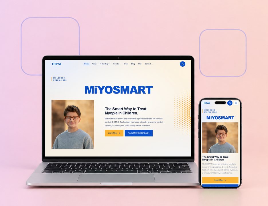 The HOYA Lens Malaysia website on a laptop and a phone, designed by ZenWeb