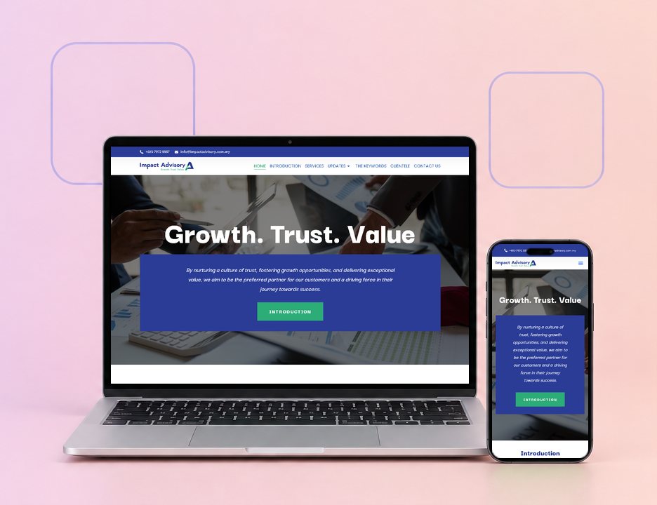 Digital Marketing Agency | ZenWeb Malaysia The Impact Advisory website on a laptop and a phone, designed by ZenWeb