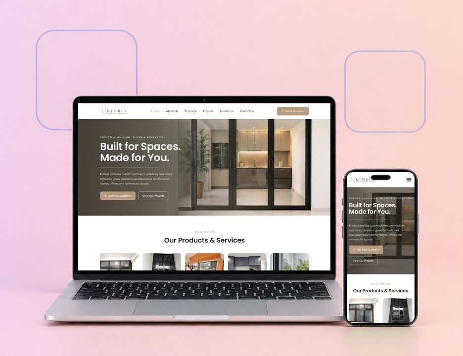 Digital Marketing Agency | ZenWeb Malaysia The Kimber Aluminium website on a laptop and a phone, designed by ZenWeb
