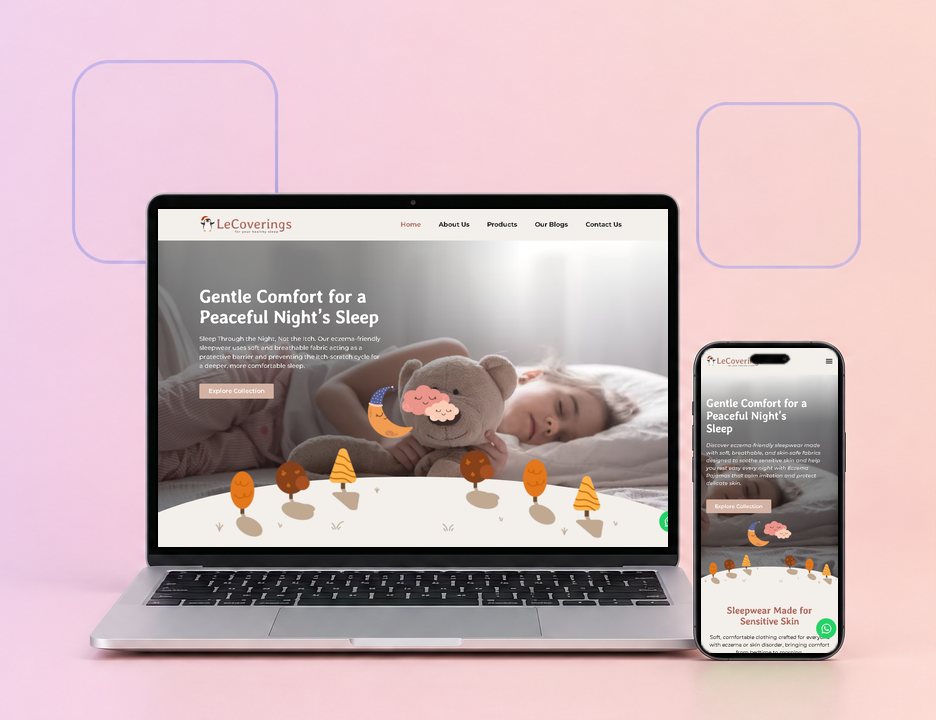 Digital Marketing Agency | ZenWeb Malaysia The LeCoverings website on a laptop and a phone, designed by ZenWeb