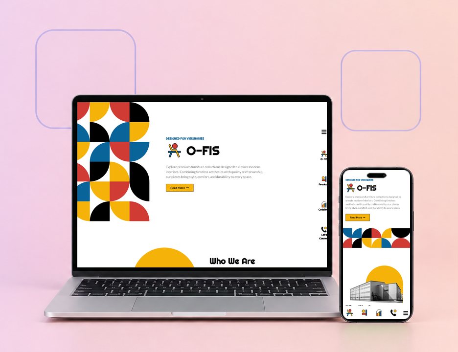 Digital Marketing Agency | ZenWeb Malaysia The O-FIS website on a laptop and a phone, designed by ZenWeb