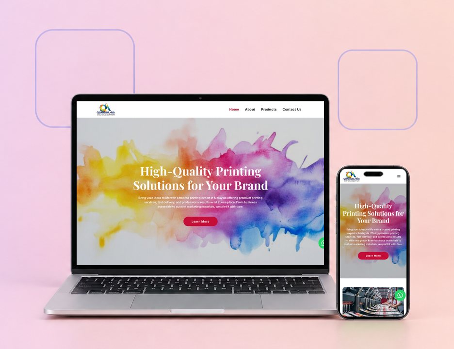 The Quantum Arts website on a laptop and a phone, designed by ZenWeb