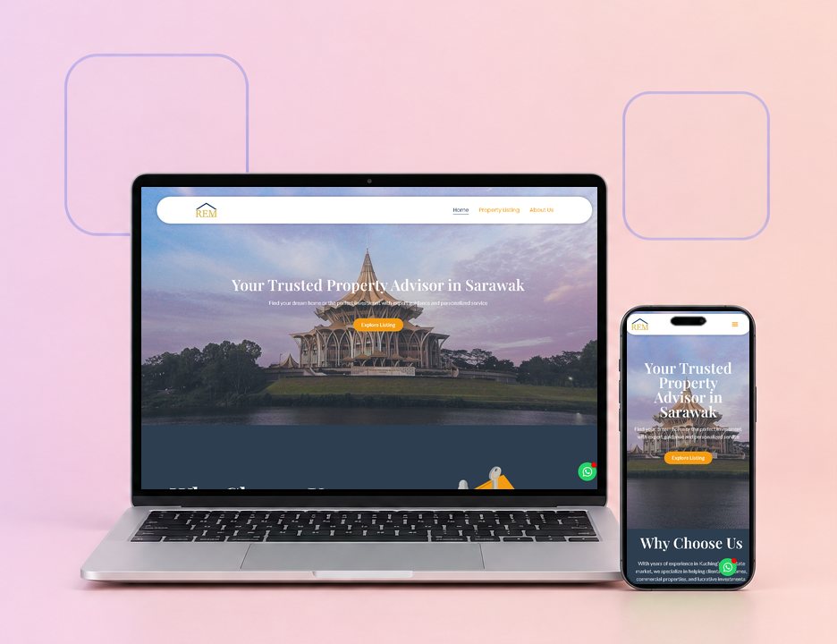 Digital Marketing Agency | ZenWeb Malaysia The Real Estate Malaysia website on a laptop and a phone, designed by ZenWeb