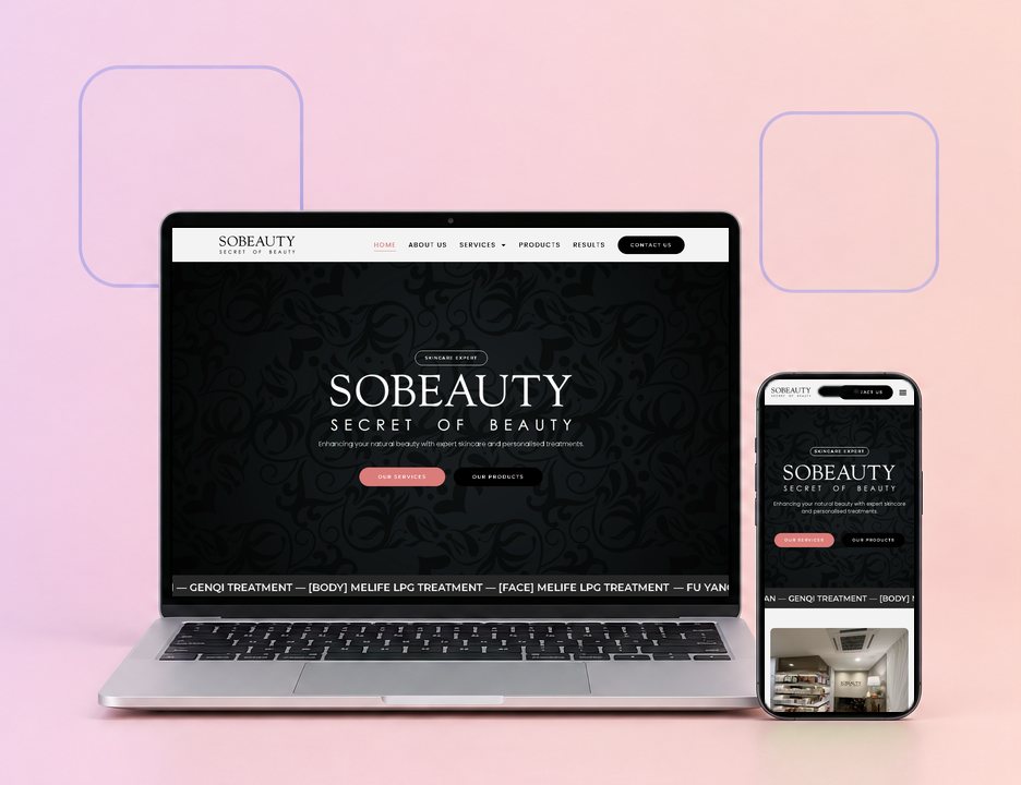 The SO Beauty website on a laptop and a phone, designed by ZenWeb