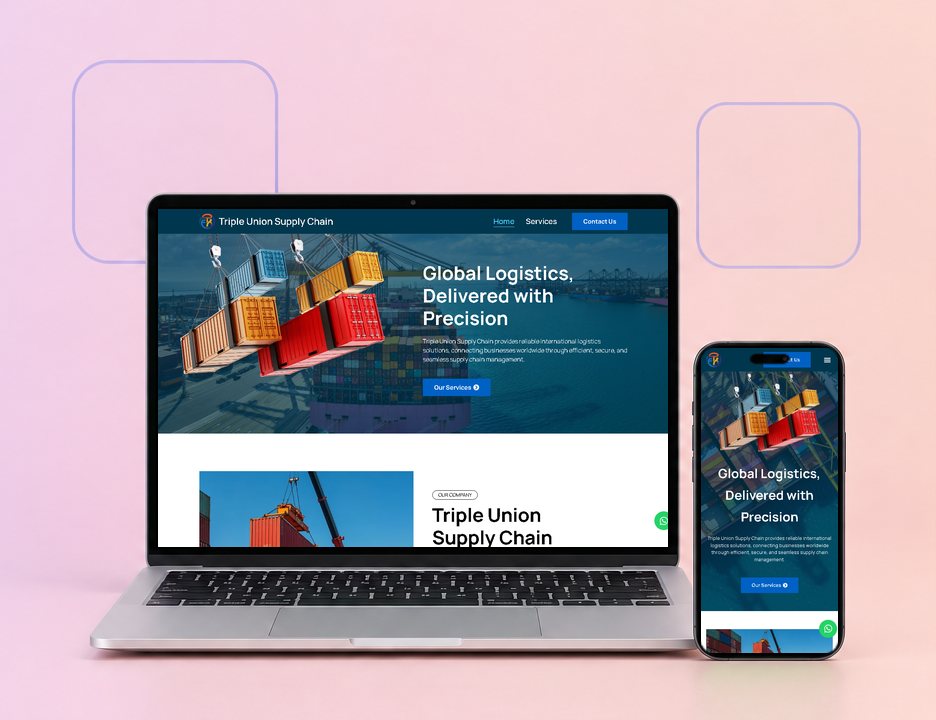 The Triple Union Supply Chain website on a laptop and a phone, designed by ZenWeb