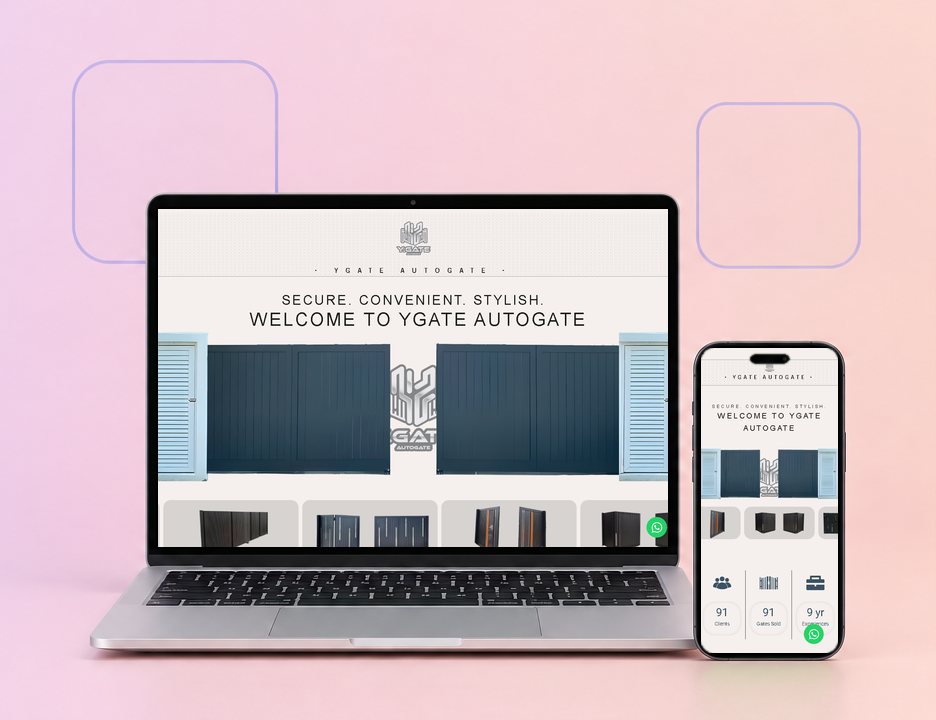 The YGATE Autogate website on a laptop and a phone, designed by ZenWeb