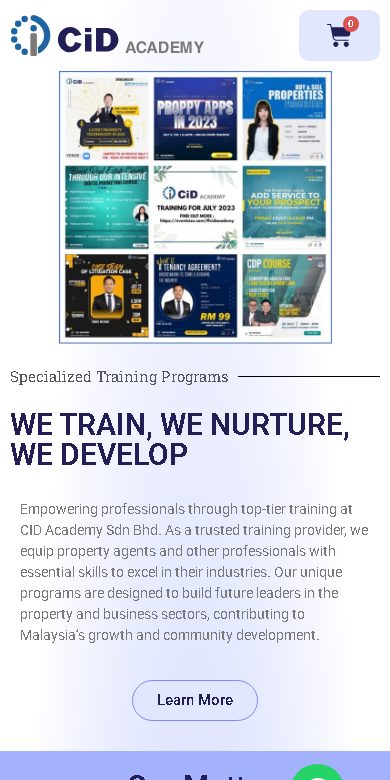 CiD Academy website on a phone