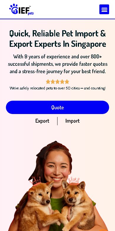 CIEF Pets Singapore website on a phone