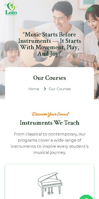 Digital Marketing Agency | ZenWeb Malaysia Leto Music Academy website on a phone