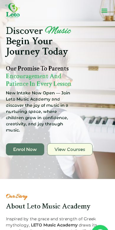 Digital Marketing Agency | ZenWeb Malaysia Leto Music Academy website on a phone