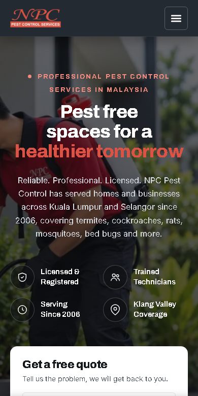 NPC Pest Control website on a phone
