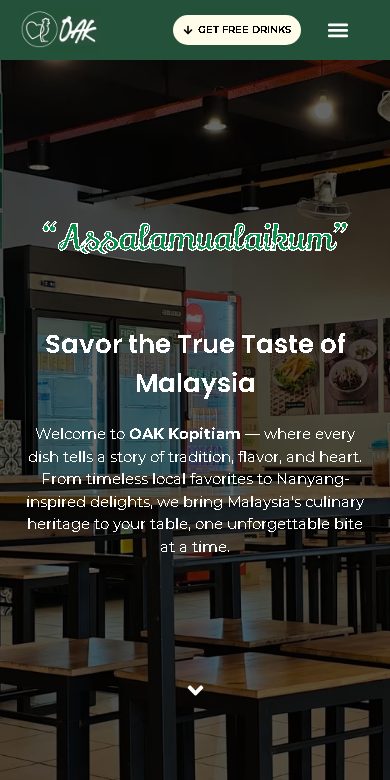 OAK Kopitiam website on a phone