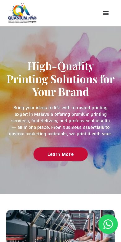 Quantum Arts website on a phone
