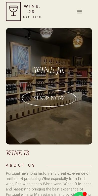 Wine JR website on a phone