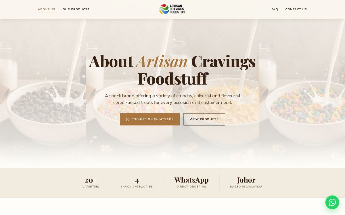 Digital Marketing Agency | ZenWeb Malaysia About Us of the Artisan Cravings Foodstuff website