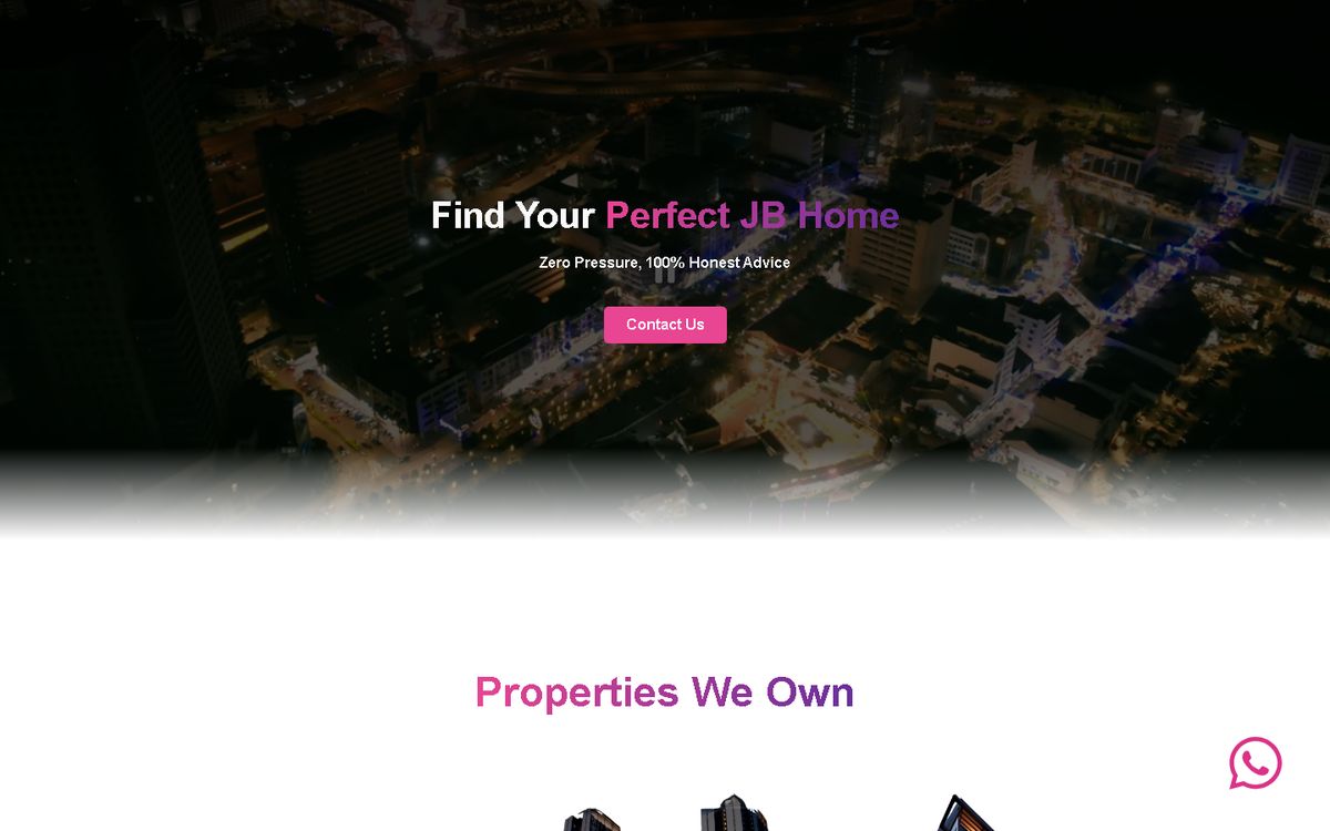 Home page of the Bing JB Property website